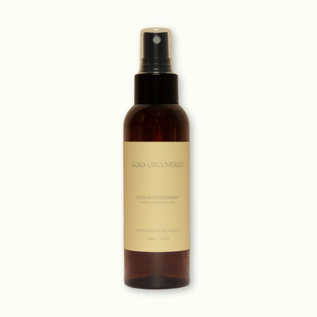 gaia uncovered citrus deodorant bicarb free amber spray bottle