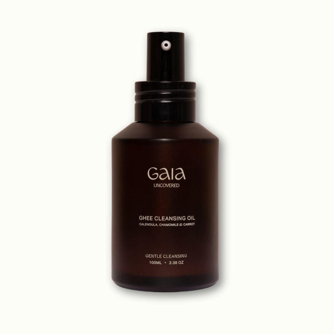 Gaia uncovered ghee cleansing oil amber bottle