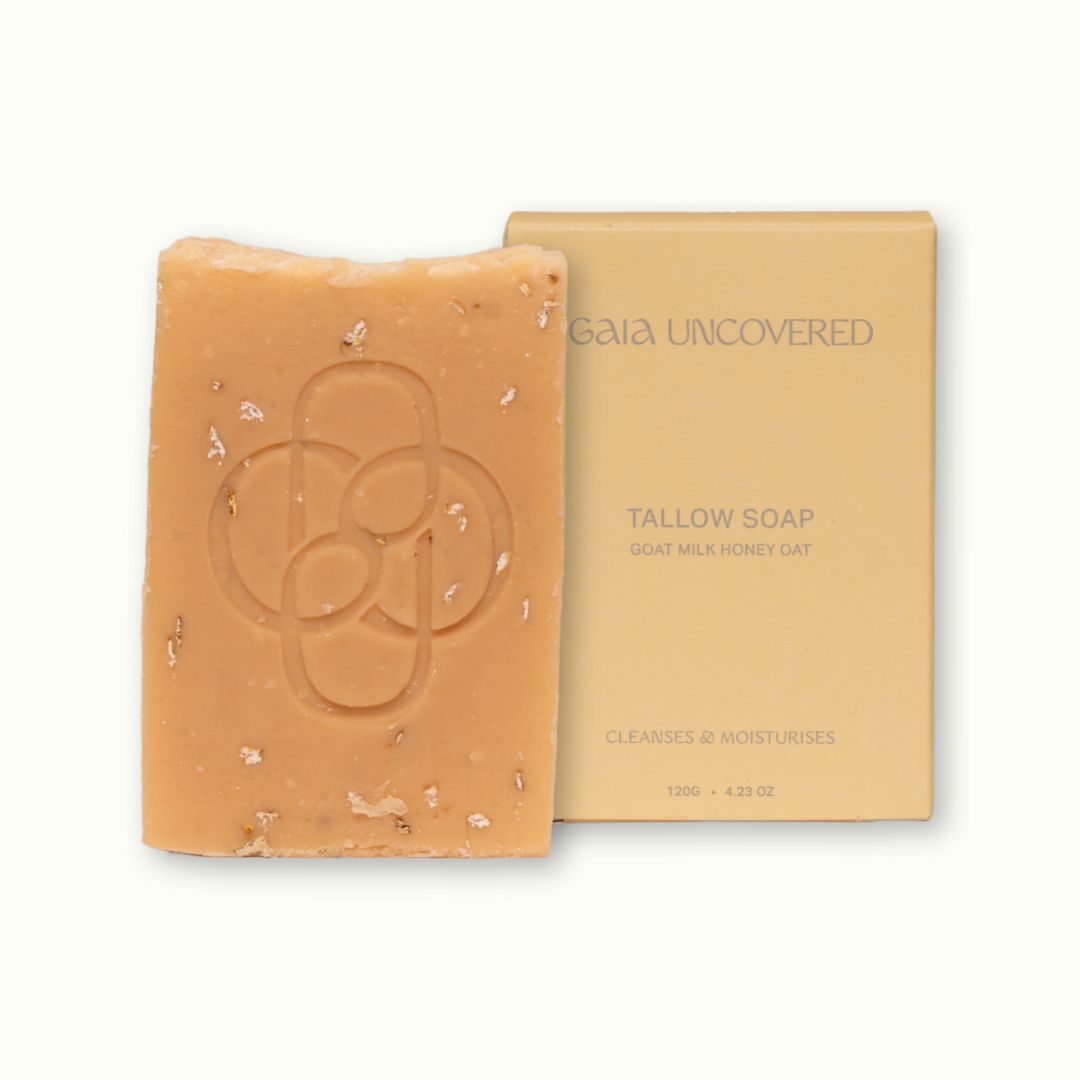gaia uncovered beef tallow soap goat milk honey
